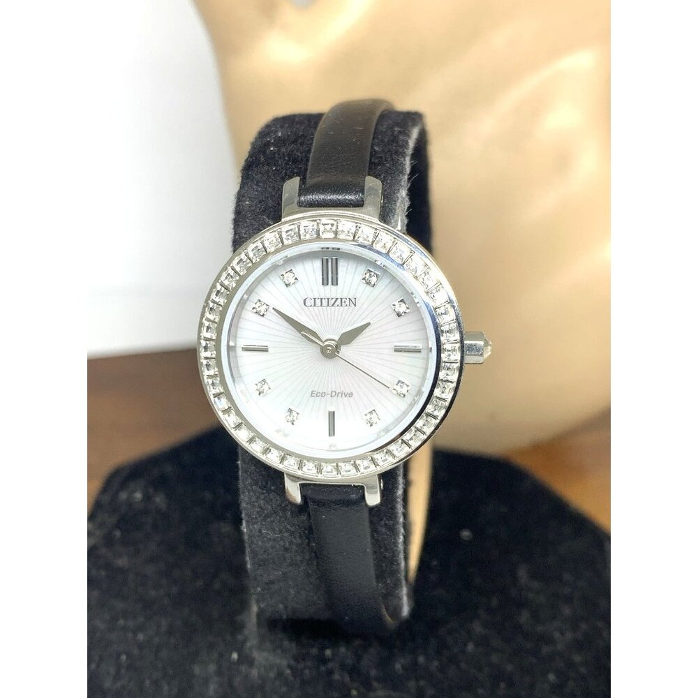 Citizen Women's Watch EM0860-51D Eco Drive Mother of Pearl Dial Black Leather